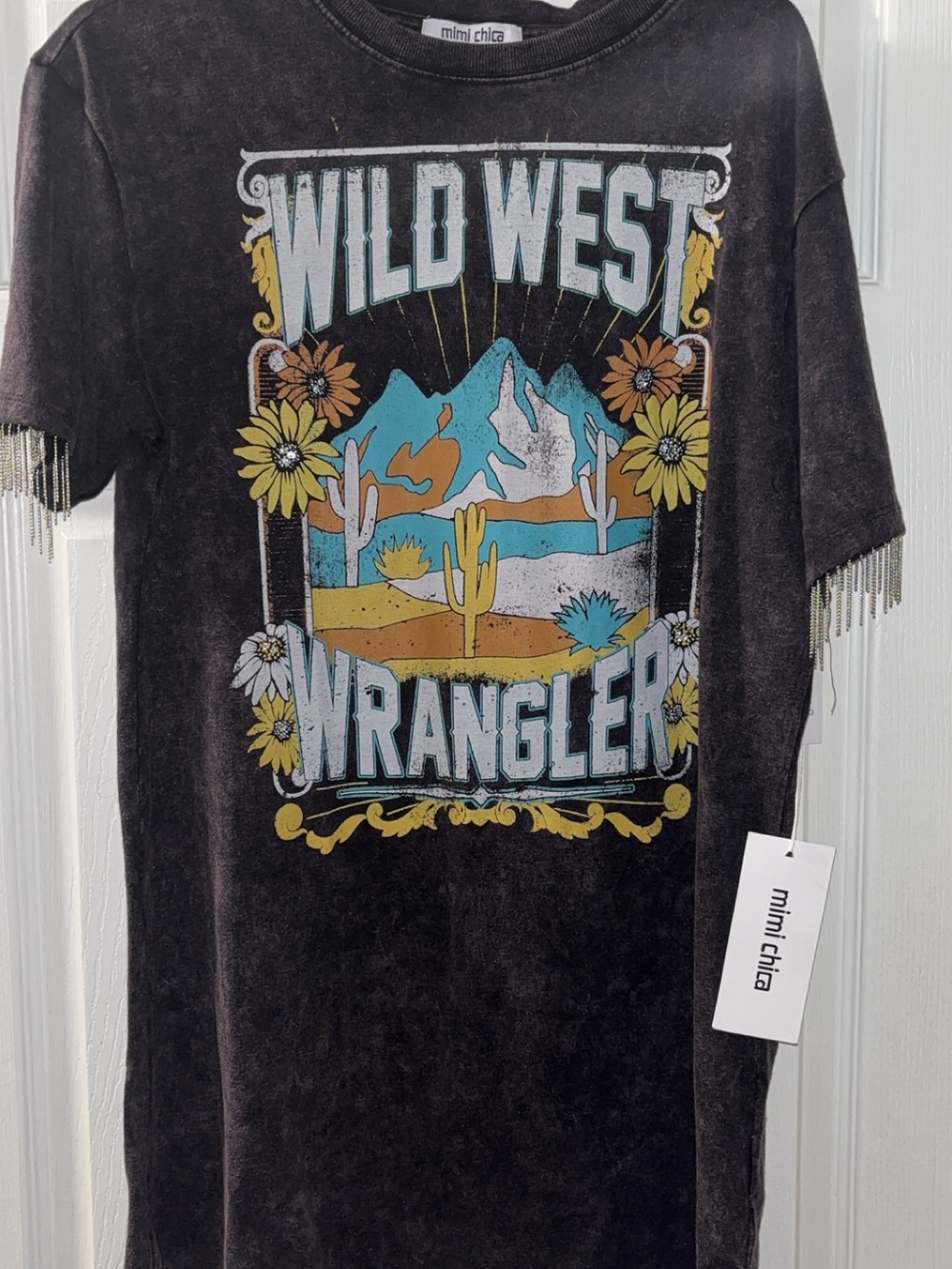 Black Short Sleeve Wild West Wrangler Country Tee Shirt